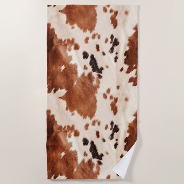 Toalla De Playa Brown Cream Southwest Cowhide Christmas (Anverso)
