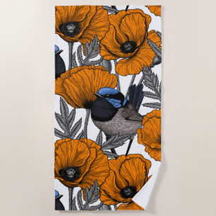 Toalla De Playa Brujas de hadas y flores de amapola naranja 2