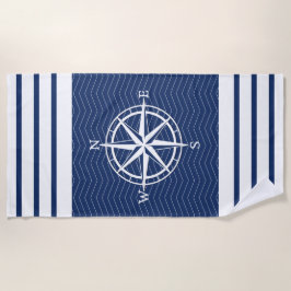 Toalla De Playa Brújula azul con franjas blancas