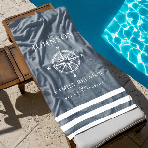 Toalla De Playa Brújula de tema náutico azul pizarra