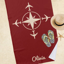 Toalla De Playa Brújula Moderna Simple y Viaje en Avión Personaliz