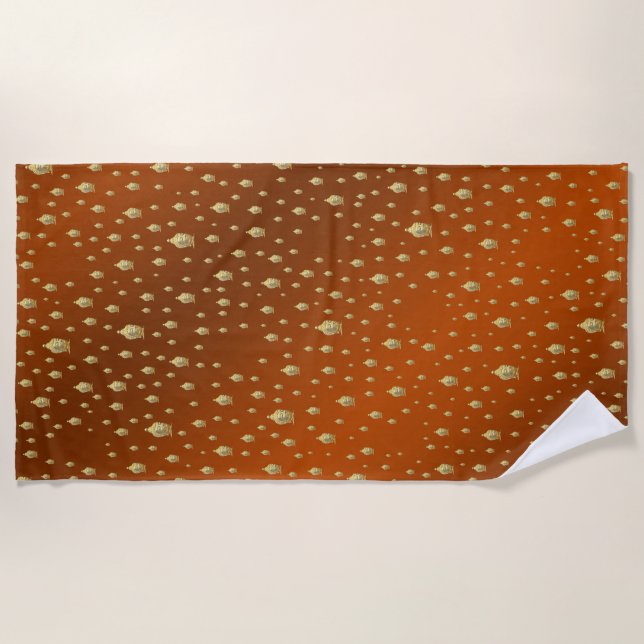 Toalla De Playa buddha, dorado + buddha, patrón asiático, brillant (Anverso)