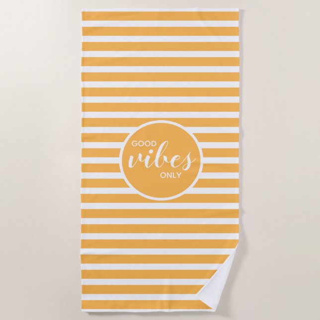 Toalla De Playa Buenos vibraciones lindo sólo amarillo blanco raya (Anverso)