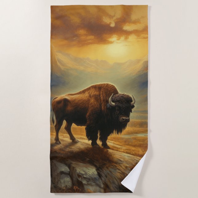 Toalla De Playa Buffalo Bison Sunset Silhouette (Anverso)