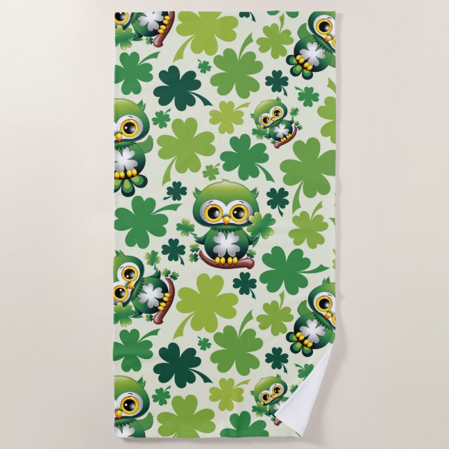 Toalla De Playa Búho Bebé Lindo St Patrick Dibujo Animado (Anverso)