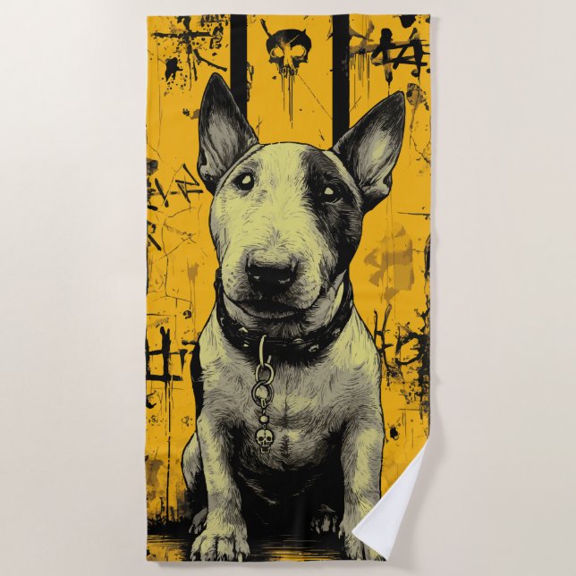 Toalla De Playa Bull Terrier Skull Grunge Art (Anverso)