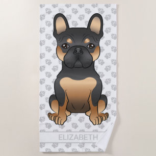 Toalla De Playa Bulldog Francés Black & Tan / Perro Frenchie y Nom