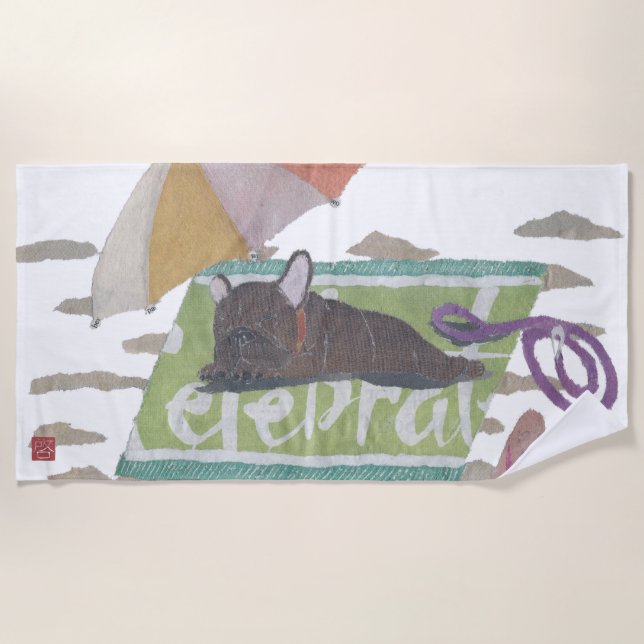 Toalla De Playa Bulldog francés Brindle, Frenchie, moderno (Anverso)