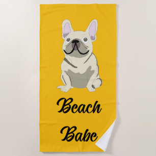 Toalla De Playa Bulldog Francés Crema, chica de playa