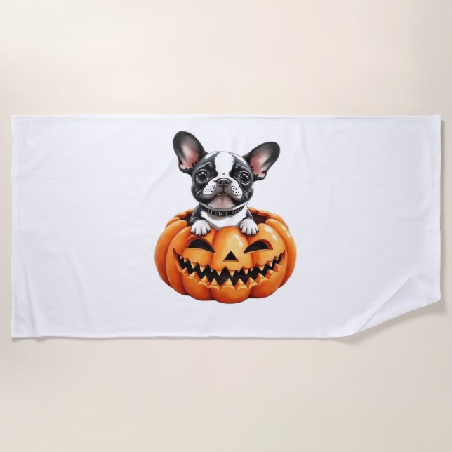 Toalla De Playa Bulldog francés Happy Halloween calabaza Classic T (Anverso)