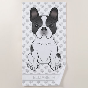 Toalla De Playa Bulldog Francés Piebald Negro / Perro Frenchie y N