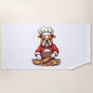 Toalla De Playa Bulldog Gingerbread Chef dog