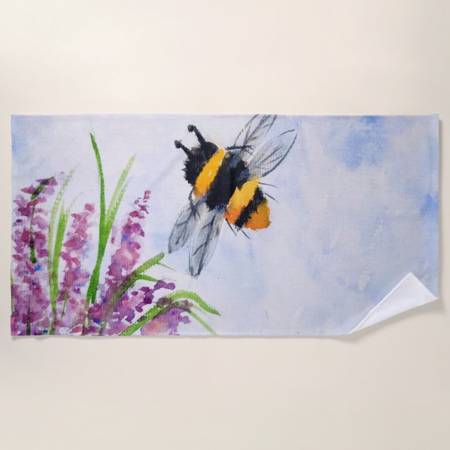 Toalla De Playa Bumble Bee Watercolor (Anverso)