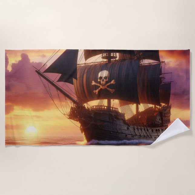 Toalla De Playa Buque pirata al amanecer (Anverso)