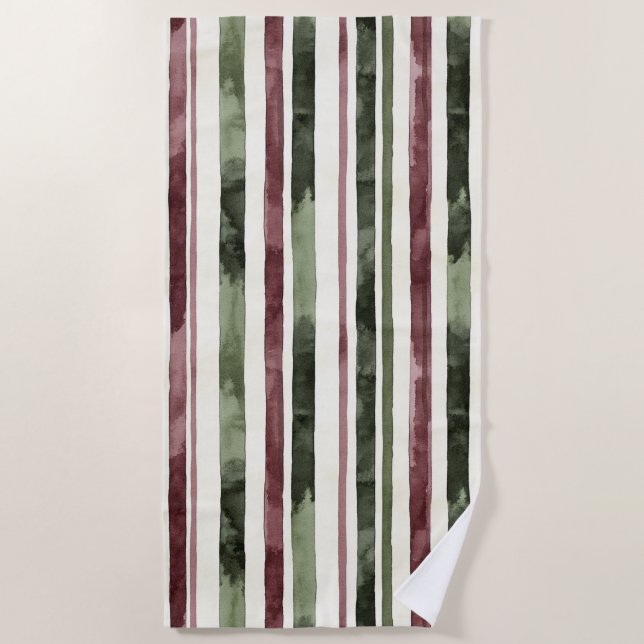 Toalla De Playa Burgundy Red Green Cream Stripes   (Anverso)
