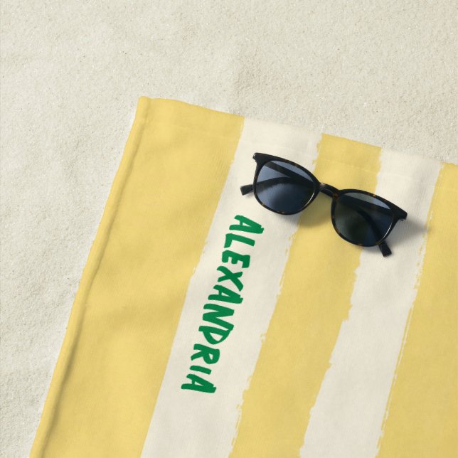 Toalla De Playa Butter Yellow Striped Chic Personalized Summer (In situ)