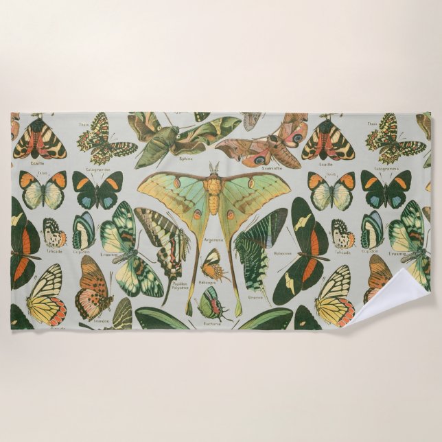 Toalla De Playa Butterfly Vintage Antiguo Butterflies Art (Anverso)