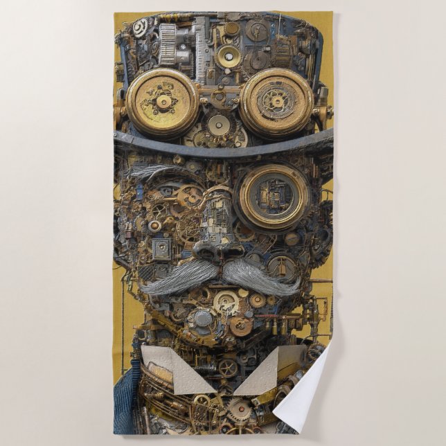 Toalla De Playa Caballero Mecánico Steampunk (Anverso)