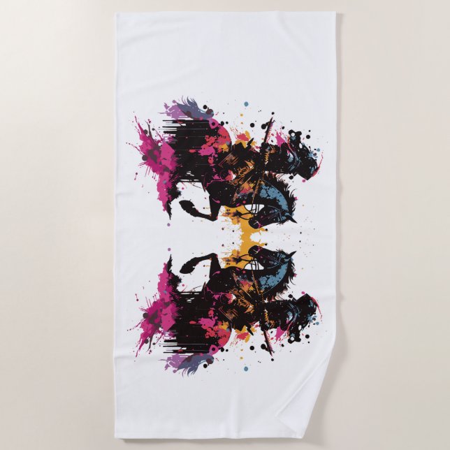 Toalla De Playa Caballo de guerrero en acuarela (Anverso)