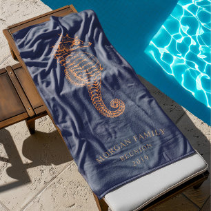 Toalla De Playa Caballo de mar dorado Monograma personalizado toal
