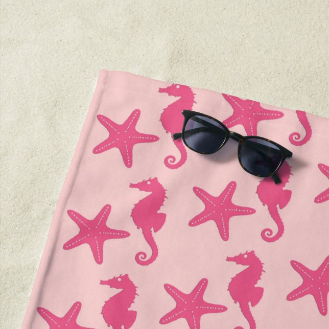 Toalla De Playa Caballo de mar y pez estrella, tonos rosados de co (In situ)