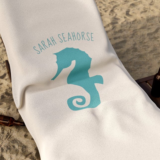 Toalla De Playa Caballo náutico de arena personalizado (A seahorse-y sandy beach towel with space fro your name)