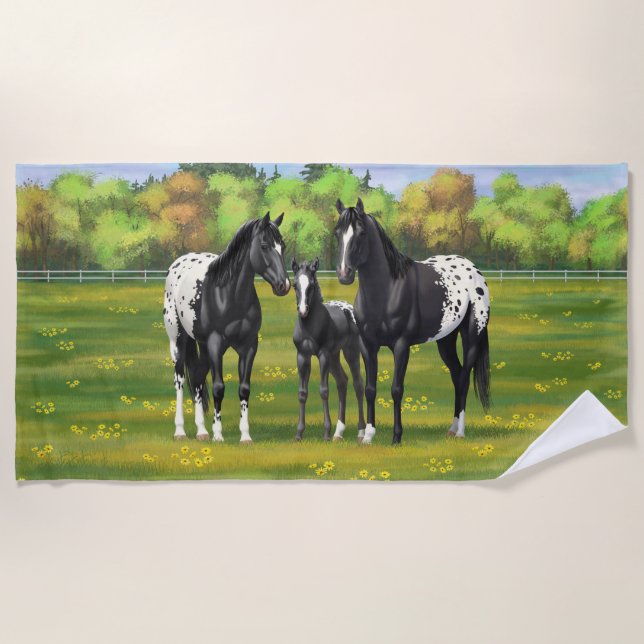 Toalla De Playa Caballos Appaloosa Negros En Pastel De Verano (Anverso)