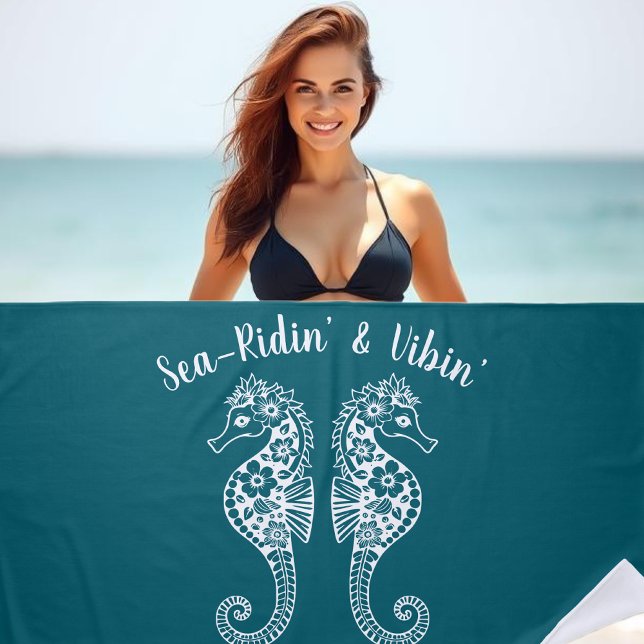 Toalla De Playa Caballos marinos-pescador Core-Hawaiano-Tropical-V (Sea horses-Fisherman Core-Hawaiian-Tropical-Beach Towel-Pool Towel-Teal)
