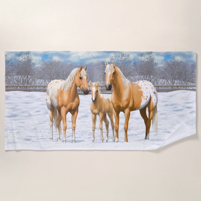 Toalla De Playa Caballos Palomino Appaloosa De Nieve (Anverso)