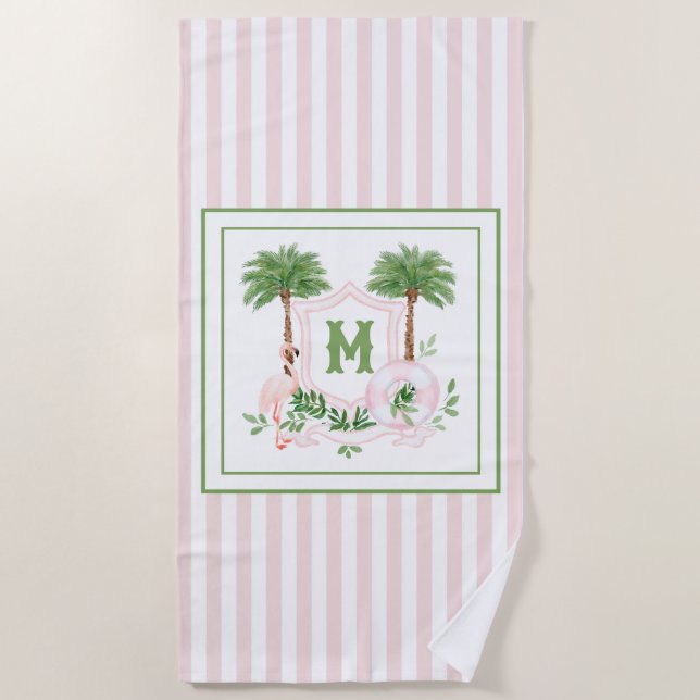 Toalla De Playa Cabana Stripes Palm Beach Monogram Crest (Anverso)