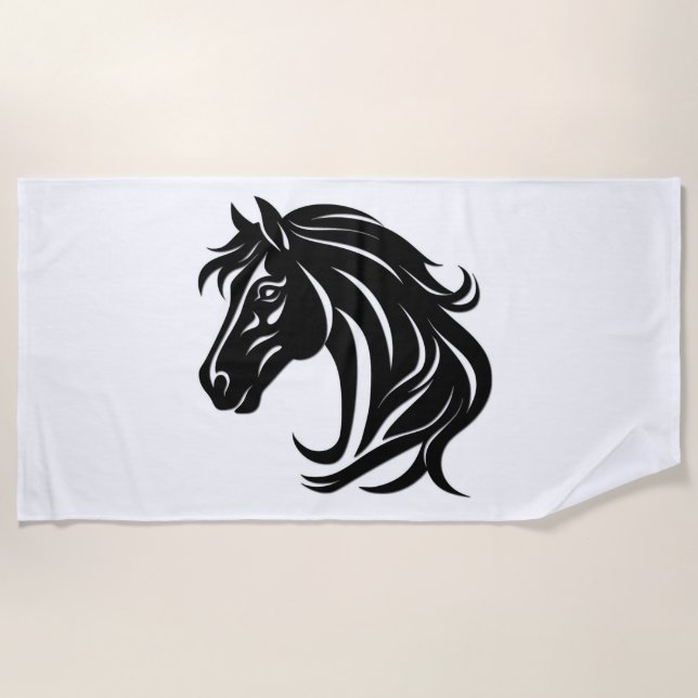 Toalla De Playa Cabeza de caballo negro magnífico (Anverso)