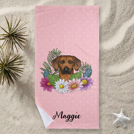 Toalla De Playa Cabeza de perro Ridgeback de Rodesia Flores colori