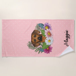 Toalla De Playa Cabeza de perro Ridgeback de Rodesia Flores colori