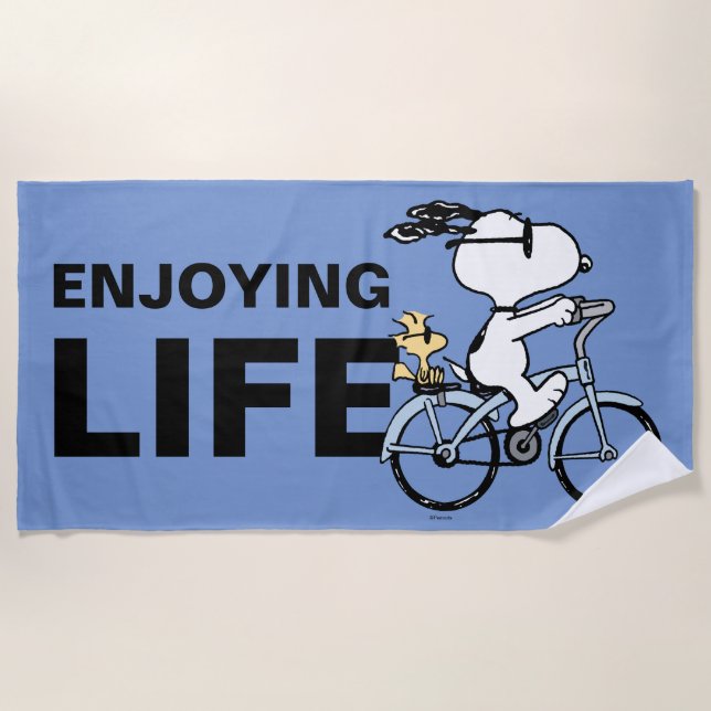 Toalla De Playa Cacahuetes | Bicicleta Snoopy & Woodstock (Anverso)