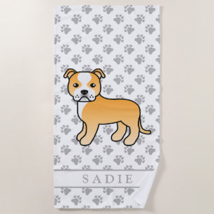 Toalla De Playa Cachorro de dibujos animados Staffie beige y blanc
