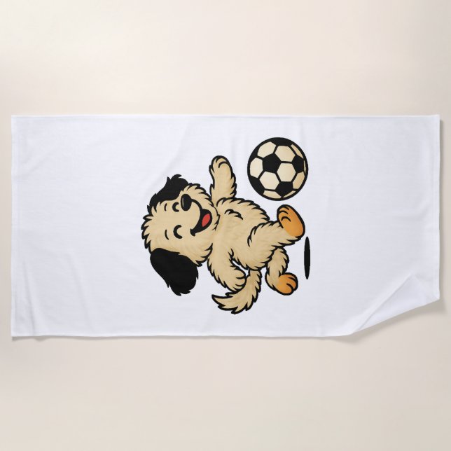 Toalla De Playa Cachorro jugando fútbol (Anverso)