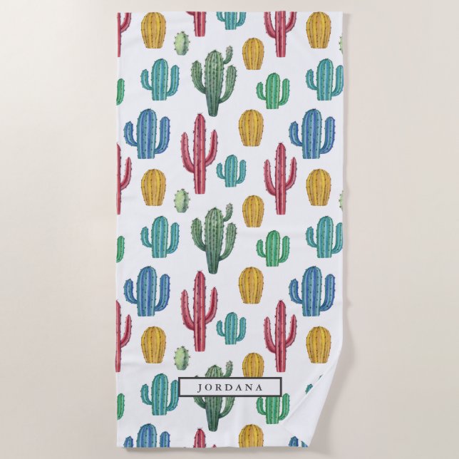 Toalla De Playa Cacti colorido | Tema del desierto personalizado (Anverso)