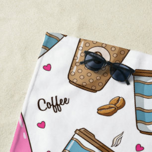 Toalla De Playa Café, Frijoles para café, corazón, amante del café