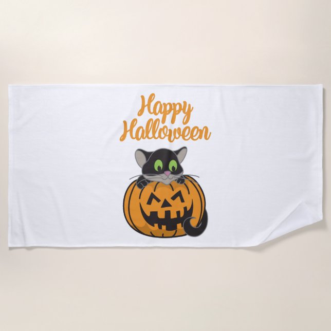 Toalla De Playa Calabaza de gatos de Halloween (Anverso)
