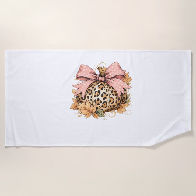 Toalla De Playa Calabaza de leopardo de Coquette con arco rosado - (Anverso)