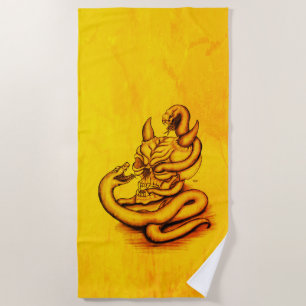 Toalla De Playa Calavera - Cabeza malvada con serpiente