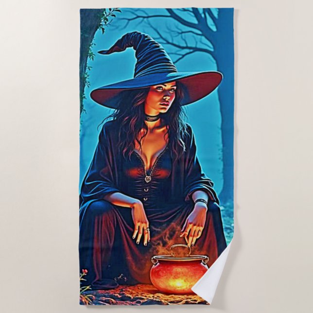 Toalla De Playa Caldero Embrujado de Brujas Místicas (Anverso)