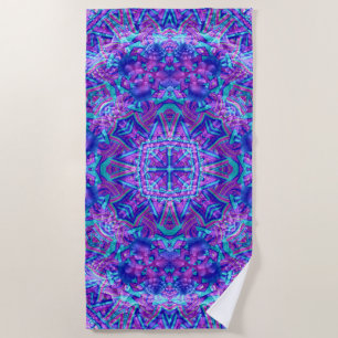 Toalla De Playa Caleidoscopio púrpura y azul del fractal del