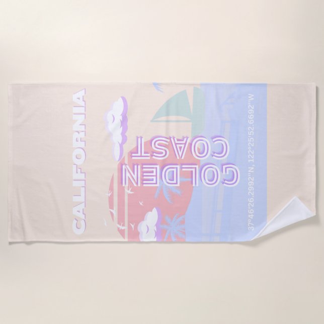 Toalla De Playa California, Beach, Travel Art, Preppy, Pastel (Anverso)