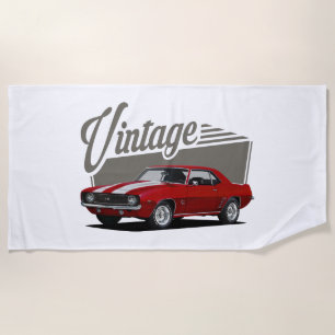 Toalla De Playa Camaro rojo vintage
