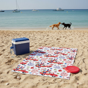 Toalla De Playa Camión patriótico y patrón de fuegos artificiales