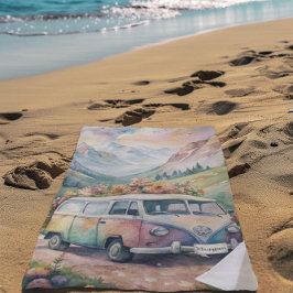 Toalla De Playa Camioneta acuarela con regalo de placa de licencia