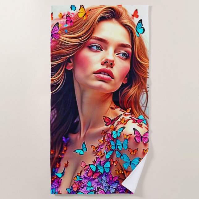 Toalla De Playa Camisa artística de la musa de mariposa (Anverso)