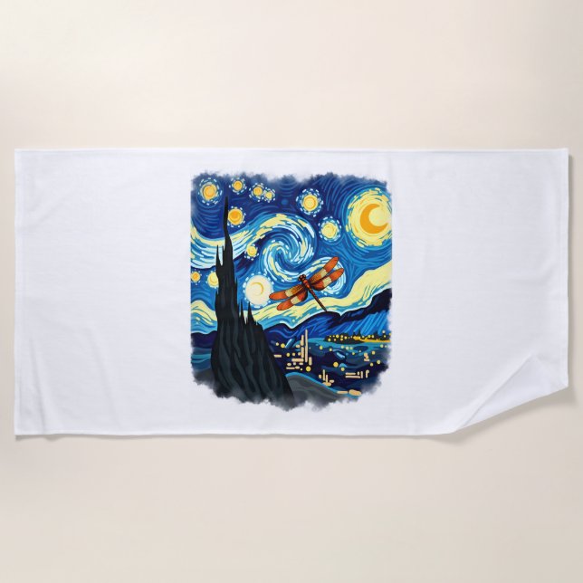 Toalla De Playa Camiseta de Dragonfly artística Van Gogh Starry Ni (Anverso)