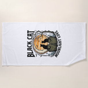Toalla De Playa Camiseta de Halloween de Gato Negro Vintage Luna C